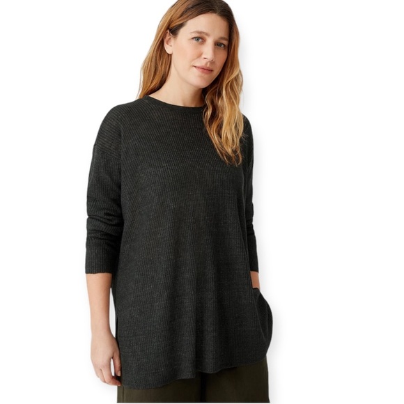 Eileen Fisher Organic Linen Delave Crew Neck Top - Picture 1 of 5